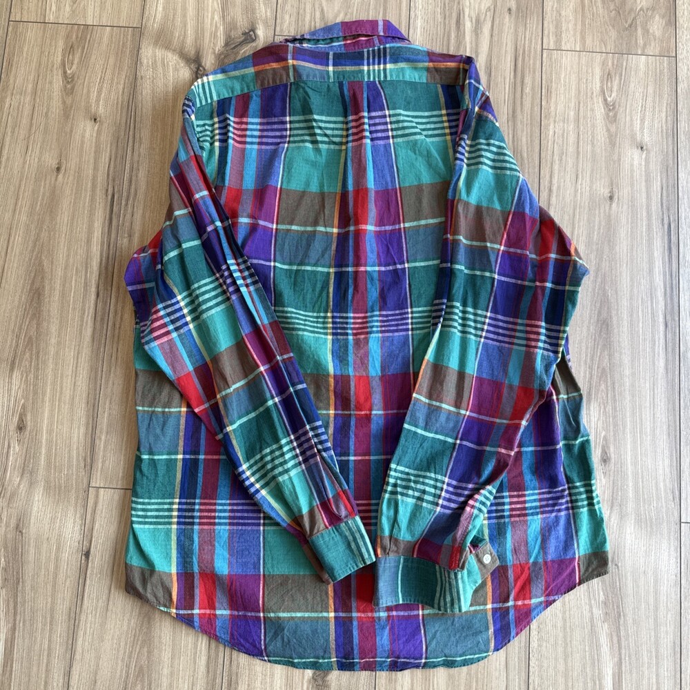 Vintage Polo Ralph Lauren Shirt Men’s XL Hand Woven Madras Multi Color Plaid - Picture 7 of 8